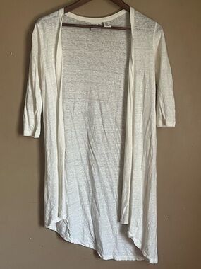 Rachel Zoe Cream Open-Front 100% Linen Draped Cardigan